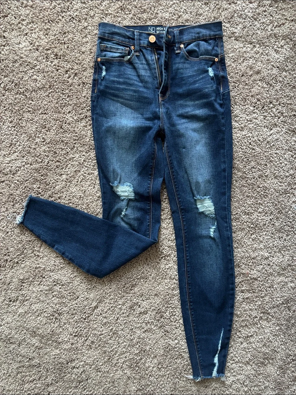 No Boundaries Dark Blue Distressed High-Rise Skinny Jeans